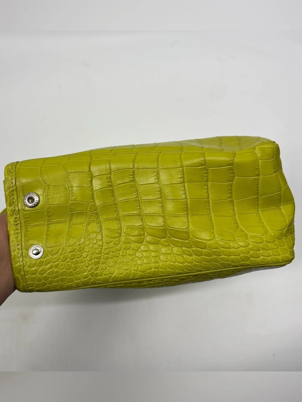 Longchamp Green Croc Embossed Roseau Bag